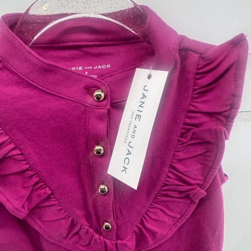 Janie and Jack Girls Pink Ruffle Bib Mock‎ Neck Sleeveless Top Size 5 NWT